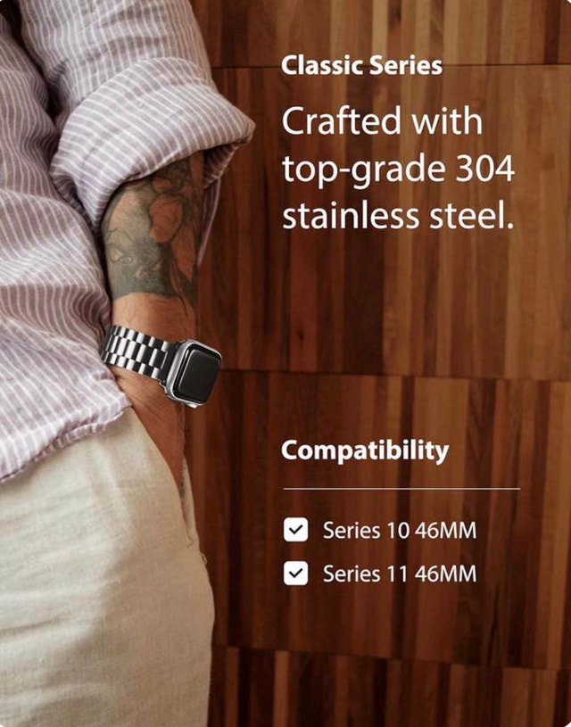Fullmosa Metal Band with Case for Apple Watch 46mm, Silver - photo 3