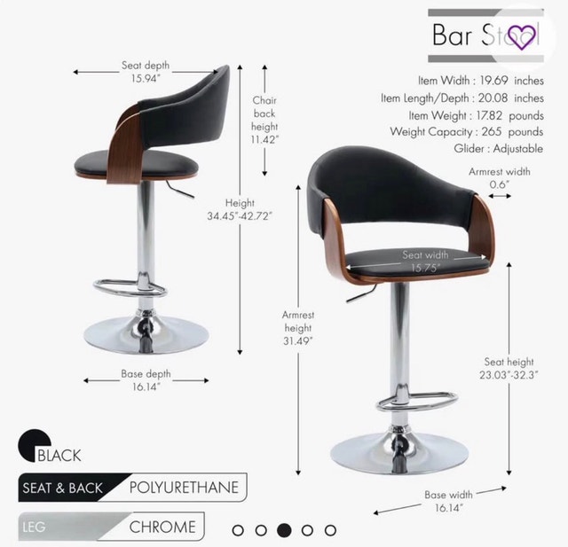 Swivel Adjustable Height Faux Leather Mid-Century Bar - photo 3