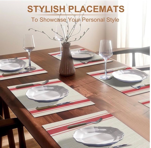 Artand Placemats Red Table Mats Set of 8 Woven Vinyl - photo 5