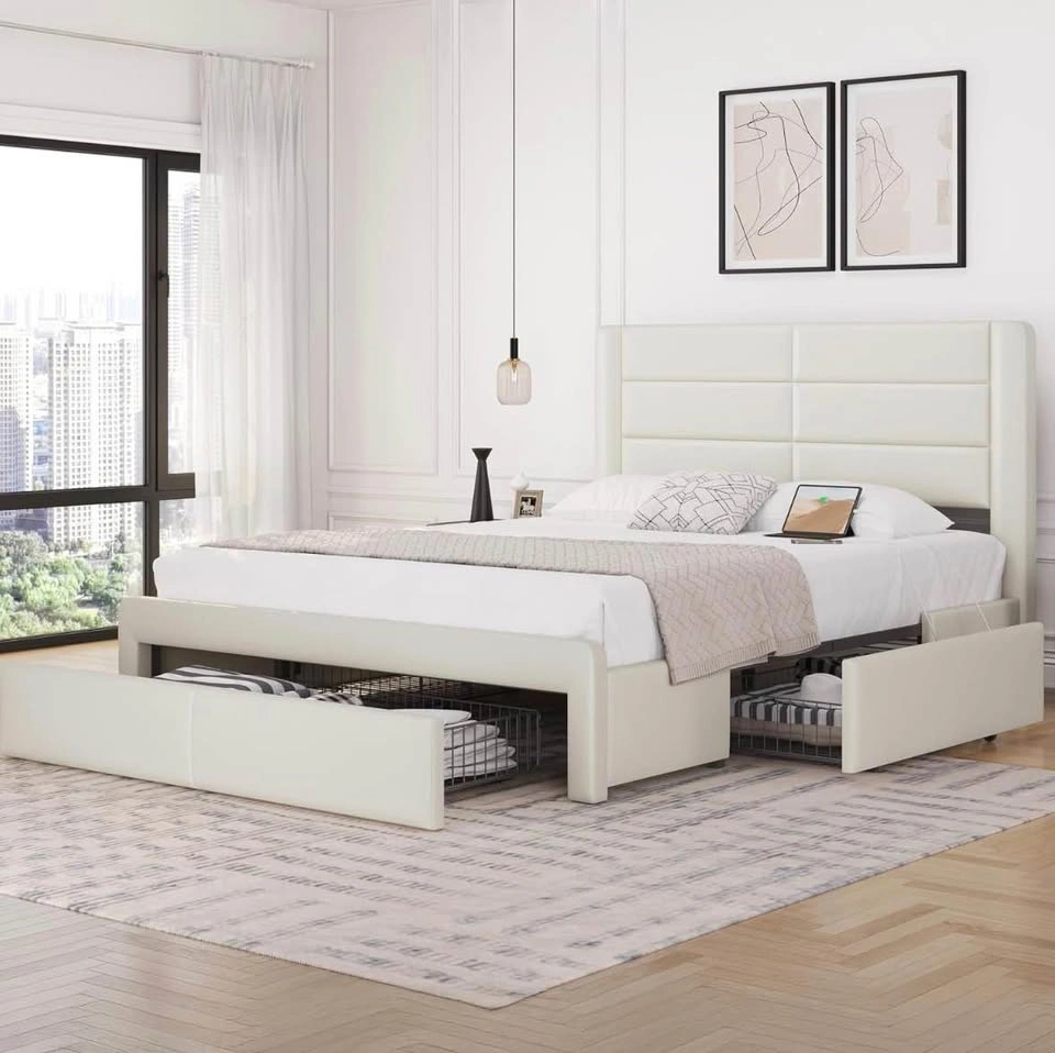 Full Size Upholstered Bed Frame with 4 Storage Drawers - photo 2