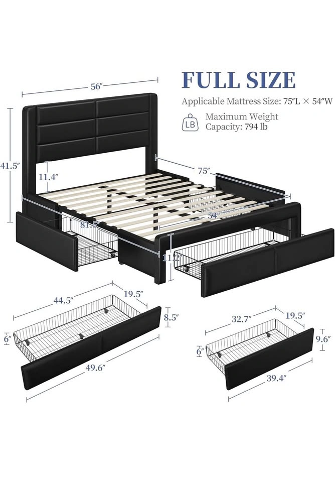 Full Size Upholstered Bed Frame with 4 Storage Drawers - photo 3