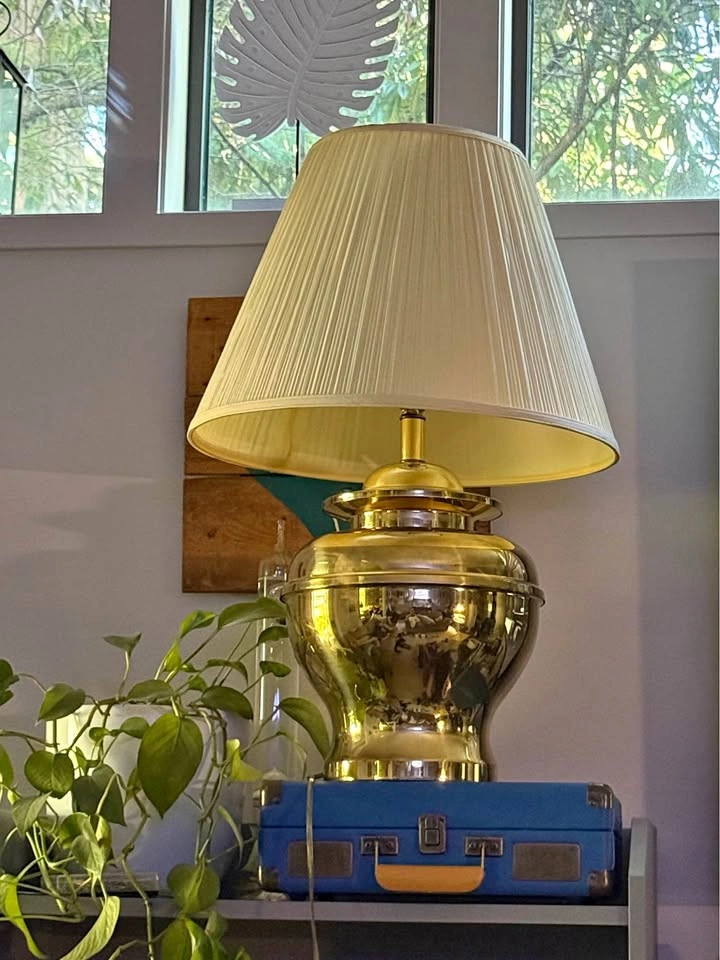 Vintage Brass Ginger Jar Lamp with oversized shade