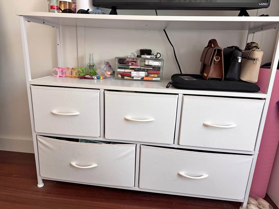 White fabric 5-Drawer Dresser / TV Stand