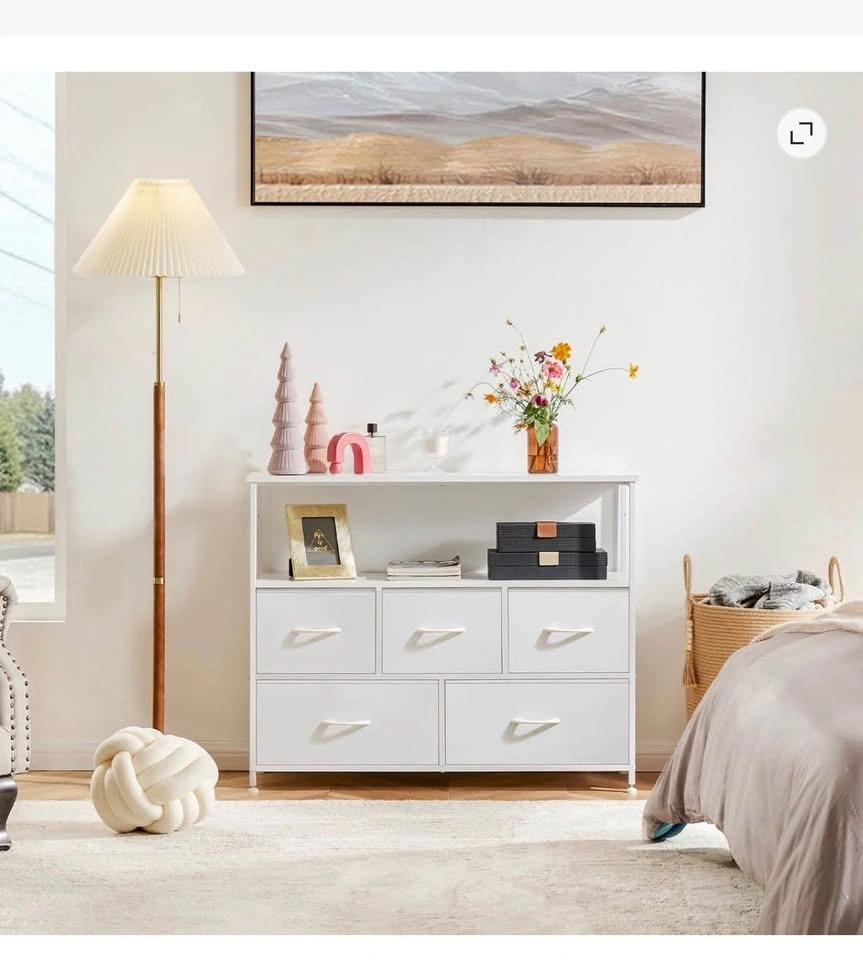 White fabric 5-Drawer Dresser / TV Stand - photo 2