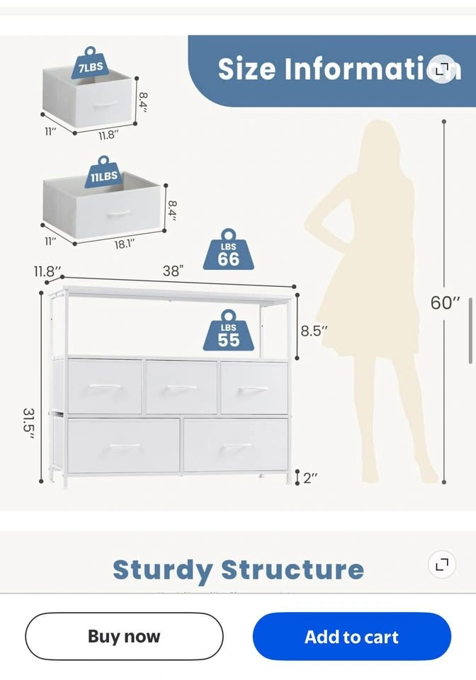 White fabric 5-Drawer Dresser / TV Stand - photo 3