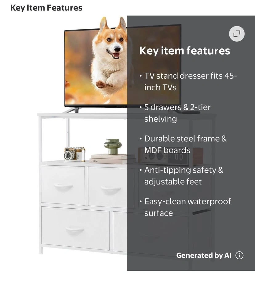 White fabric 5-Drawer Dresser / TV Stand - photo 4