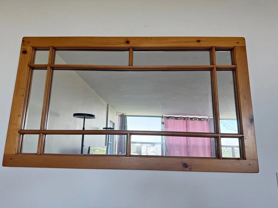 Vintage Wood Windowpane Mirror – Real Wood Frame
