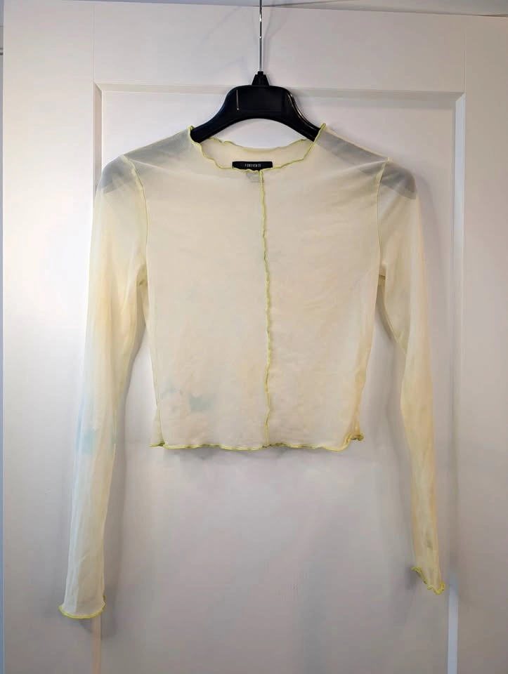 Forever 21 Neon Trim Sheer Mesh Crop Top Women's Size Small