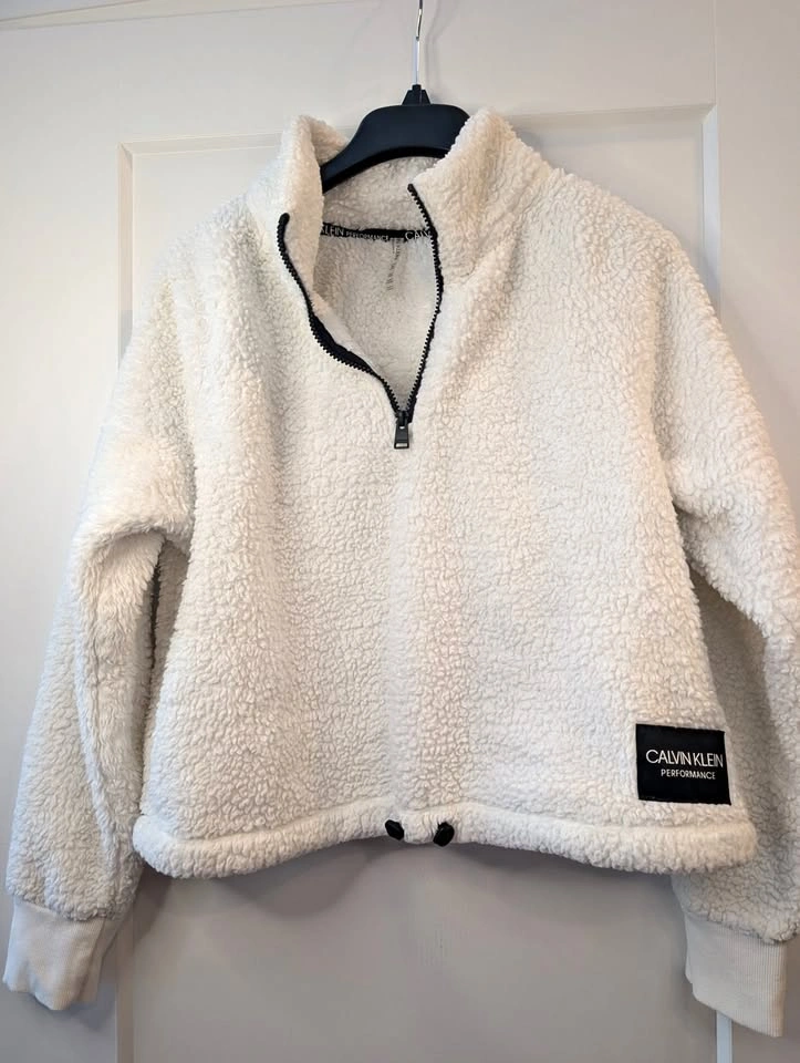 Calvin Klein Performance Sherpa Crop Quarter Zip Pullover White