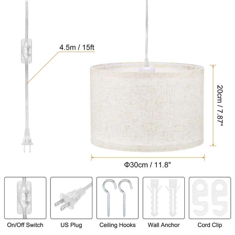 2 Pack Plug in Pendant Light, Hanging Light with 15Ft Clear Cord - photo 3