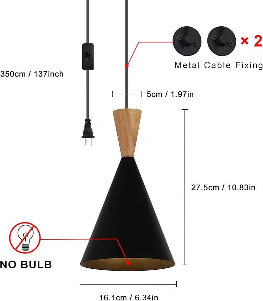 Modern Small Black Pendant Light Fixture with Plug - photo 3