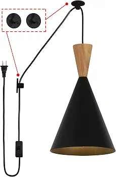 Modern Small Black Pendant Light Fixture with Plug - photo 4