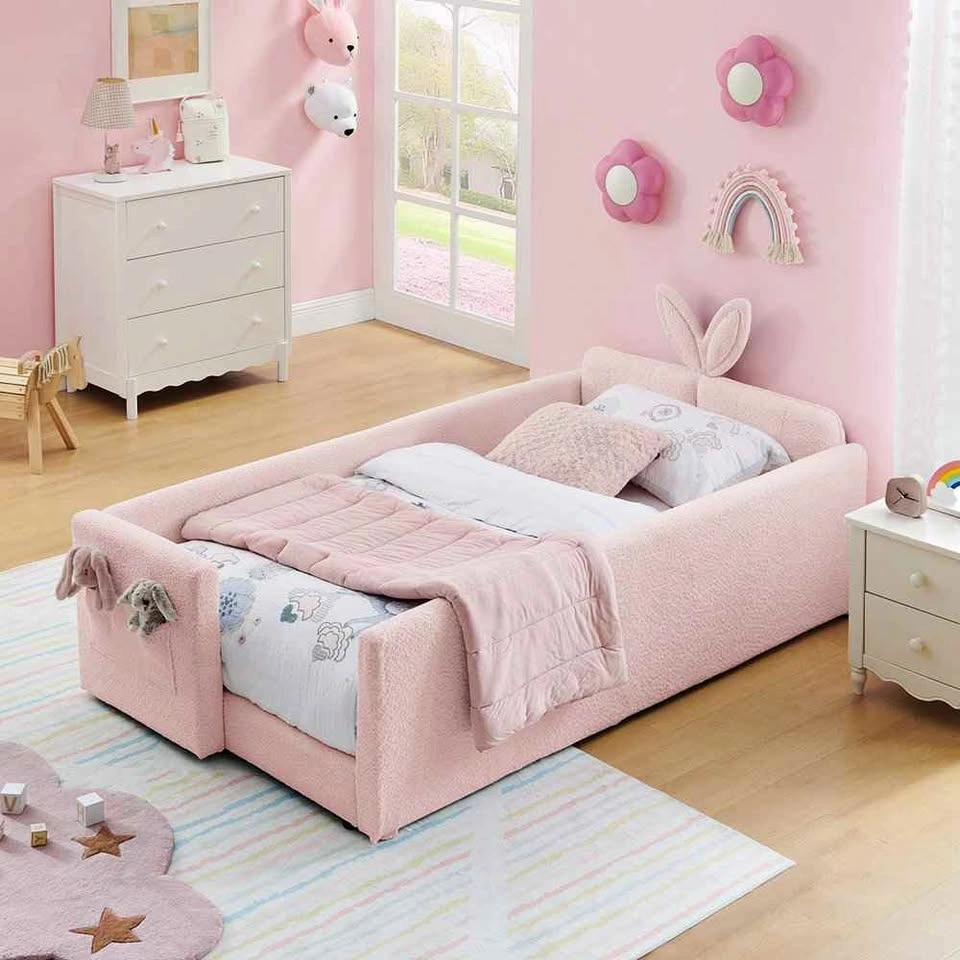Kids Rabbit Ear Upholstered Platform Bed – Cute & Modern