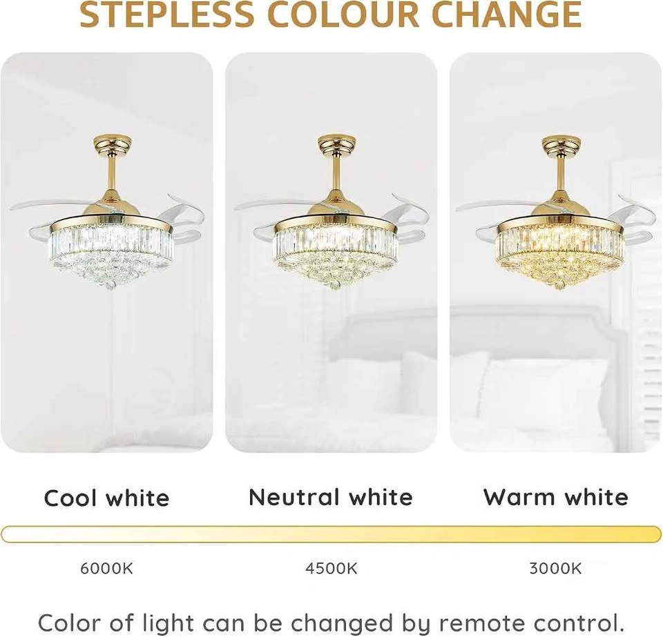 42" Gold Crystal Ceiling Fan with Light - photo 3