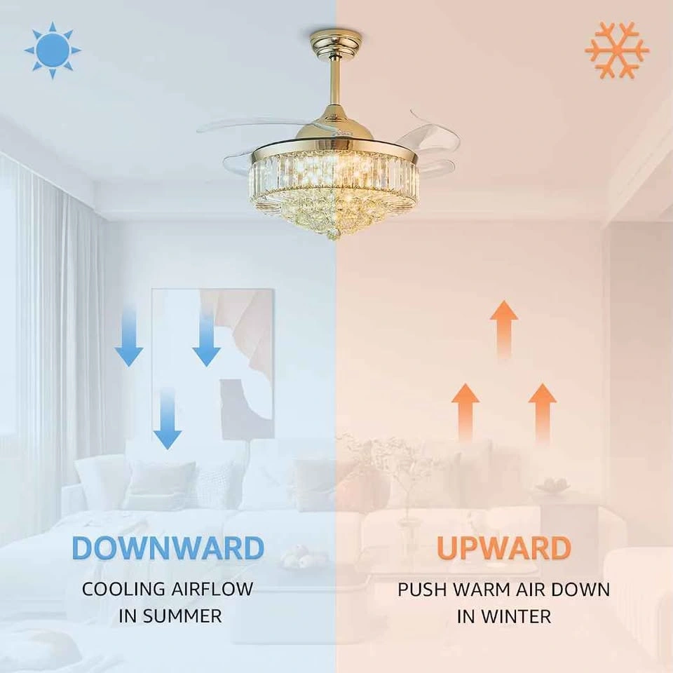 42" Gold Crystal Ceiling Fan with Light - photo 4