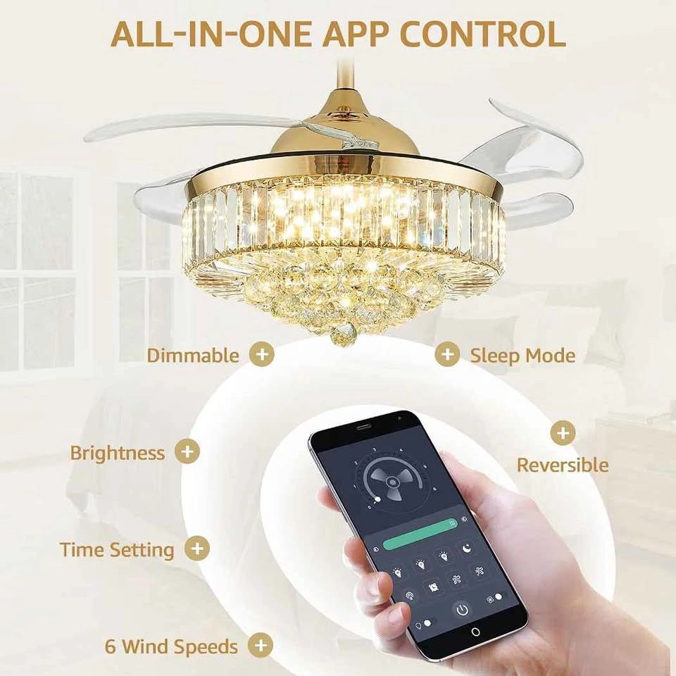 42" Gold Crystal Ceiling Fan with Light - photo 5