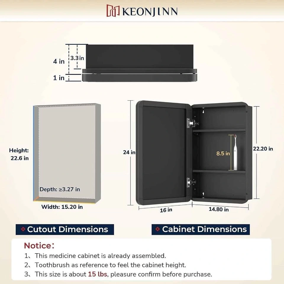 Keonjinn Chrome Medicine Cabinet Mirror 16x24 - photo 3