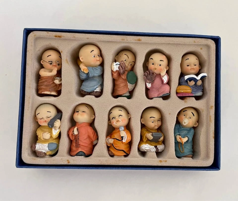 Set of 10 Miniature Monk Figurines