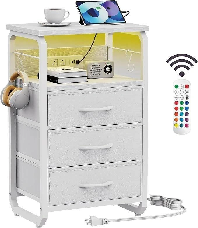 Runjuly Industrial Nightstand / Side Table with RGB LED