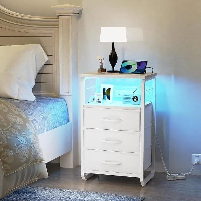 Runjuly Industrial Nightstand / Side Table with RGB LED - photo 2