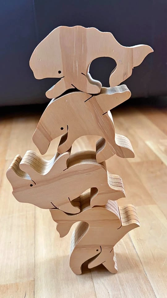 Tarata Toys natural wood balancing whales dolphins puzzle