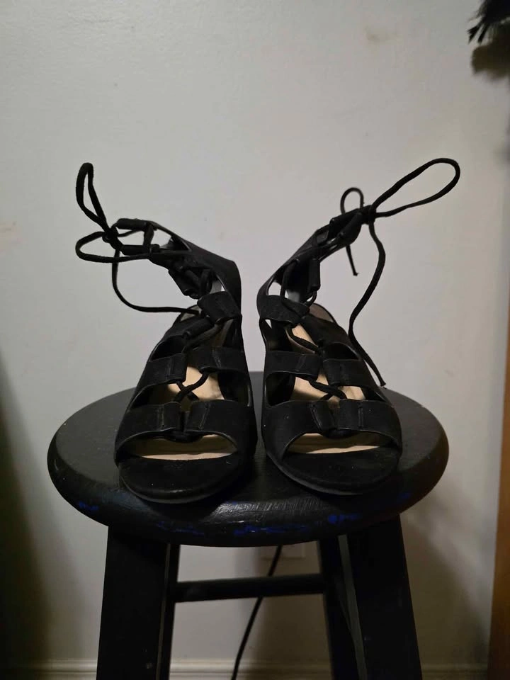 Black Lace-Up Wedge Sandals – Women’s Size 8 - photo 2