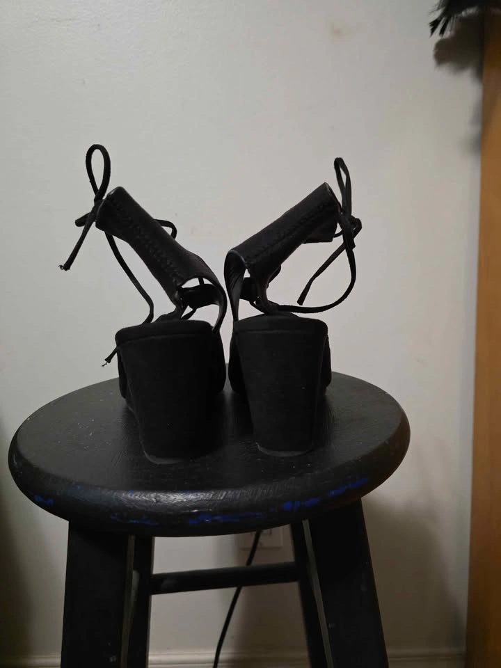 Black Lace-Up Wedge Sandals – Women’s Size 8 - photo 3