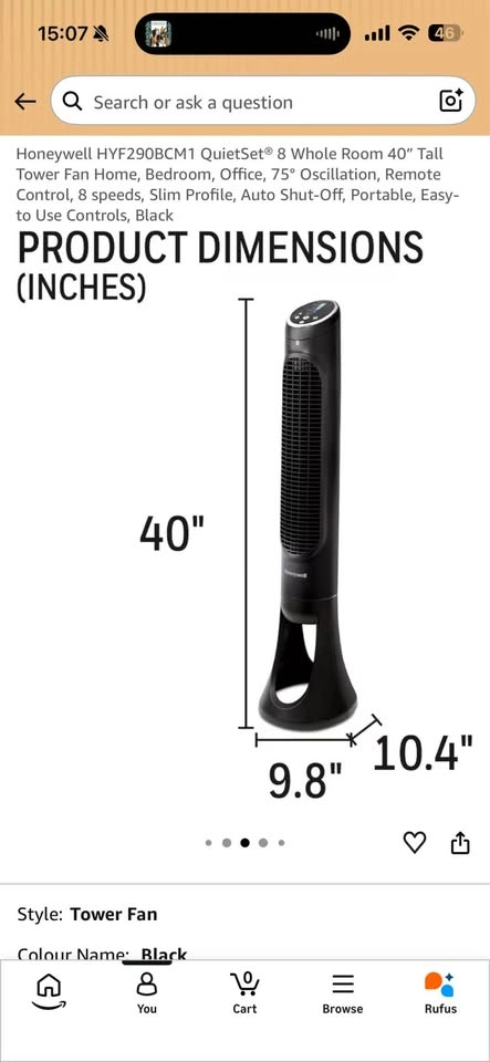 Honeywell HYF290BCM1 QuietSet 8 Whole Room Tower Fan - photo 2