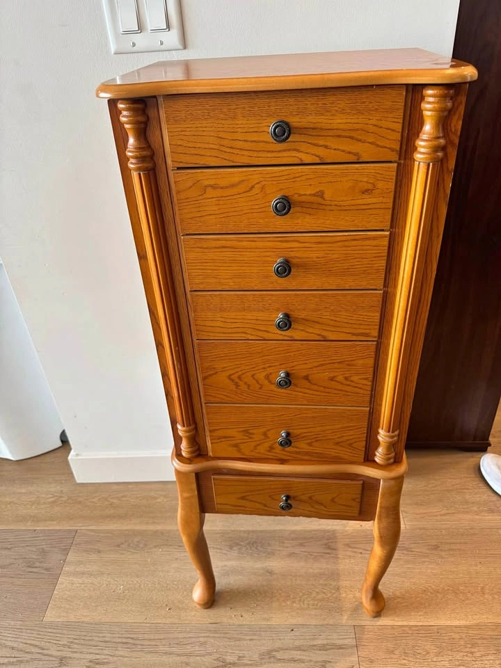 Vintage Oak Standing Jewelry Armoire