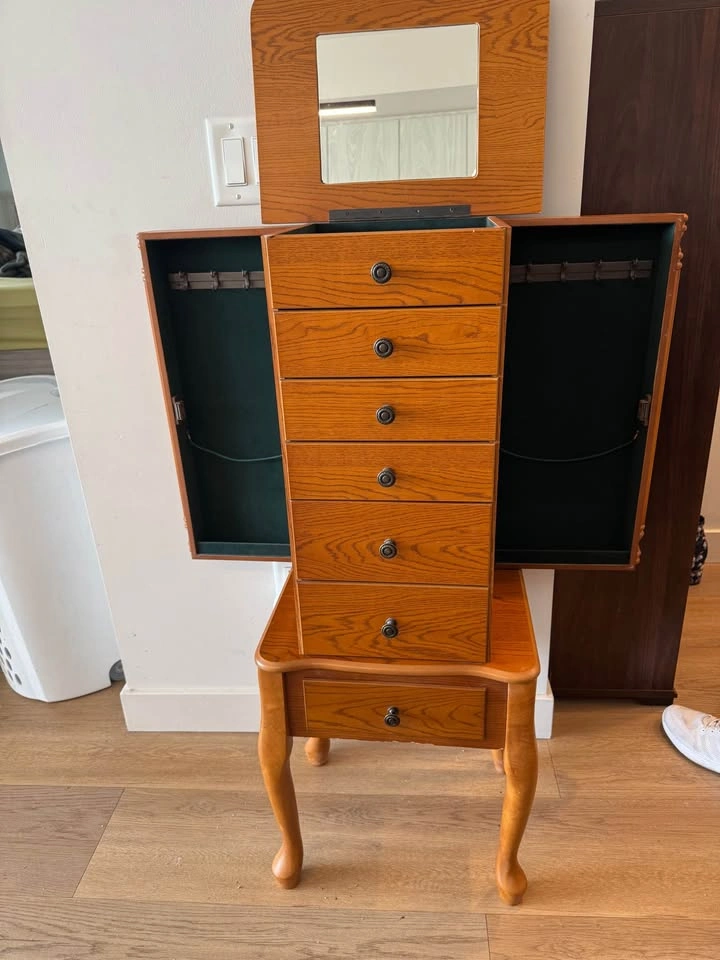 Vintage Oak Standing Jewelry Armoire - photo 2