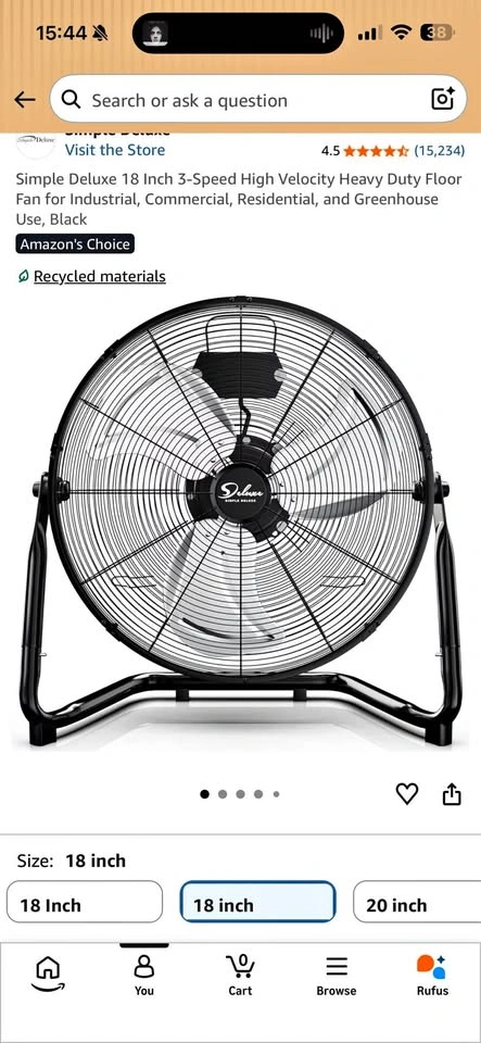 Simple Deluxe 18 Inch 3-Speed High Velocity Floor Fan