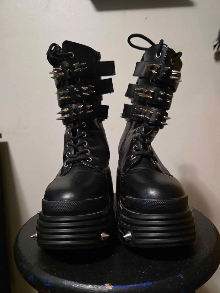 Black Platform Spiked Goth Boots – Size 8.5 but small - photo 2