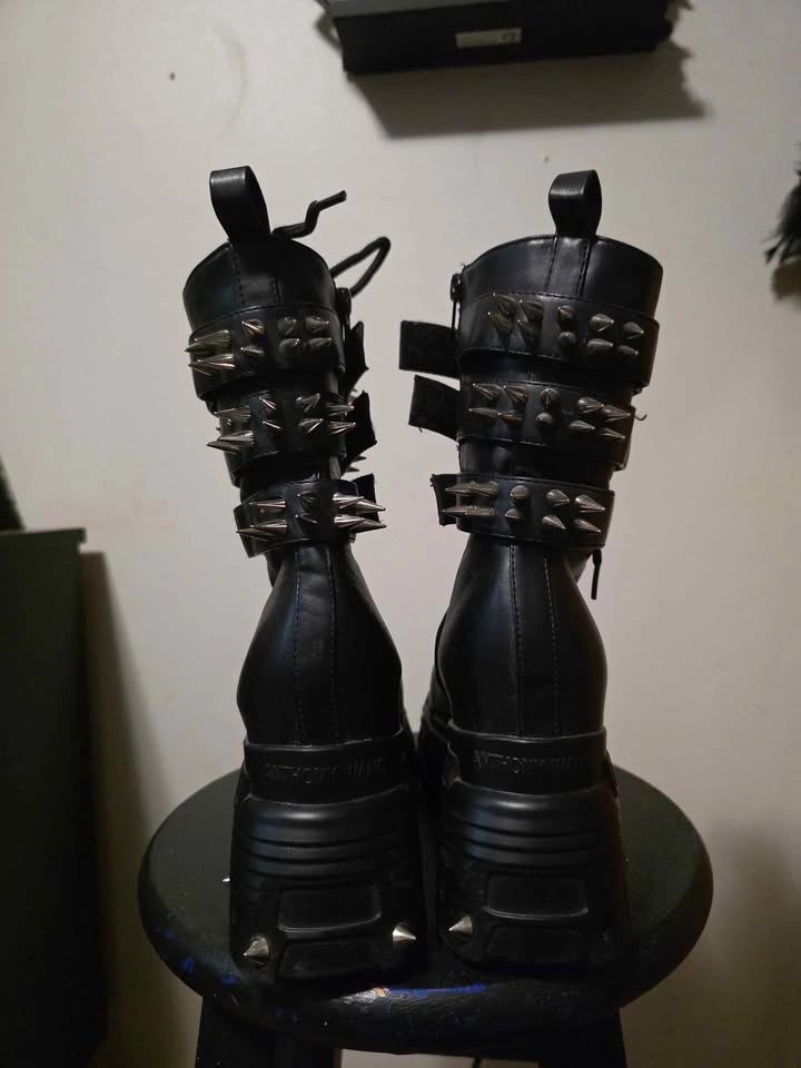 Black Platform Spiked Goth Boots – Size 8.5 but small - photo 3