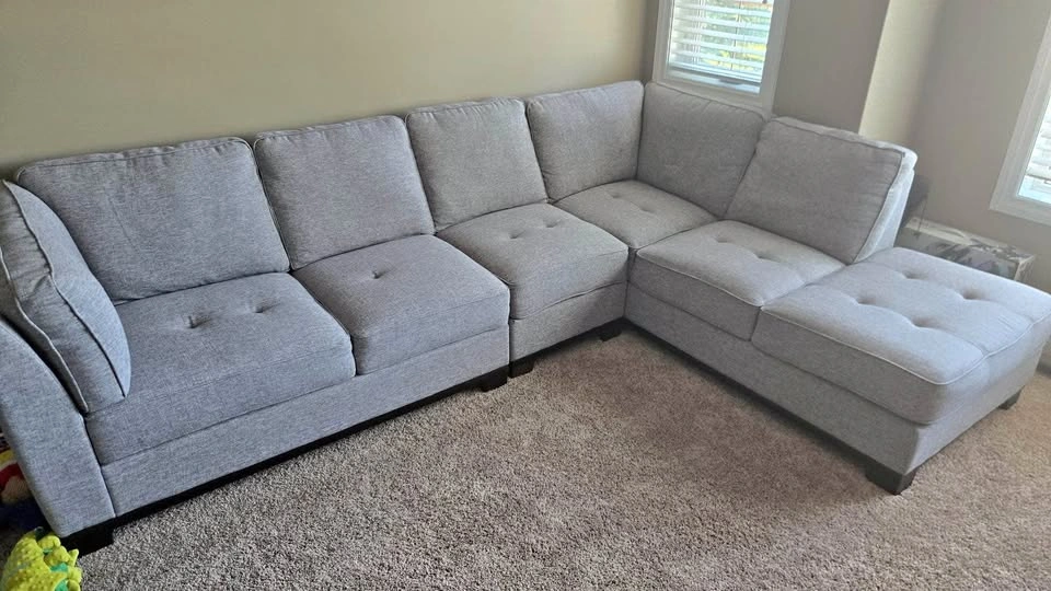 Grey Fabric Sectional Sofa with Ottoman