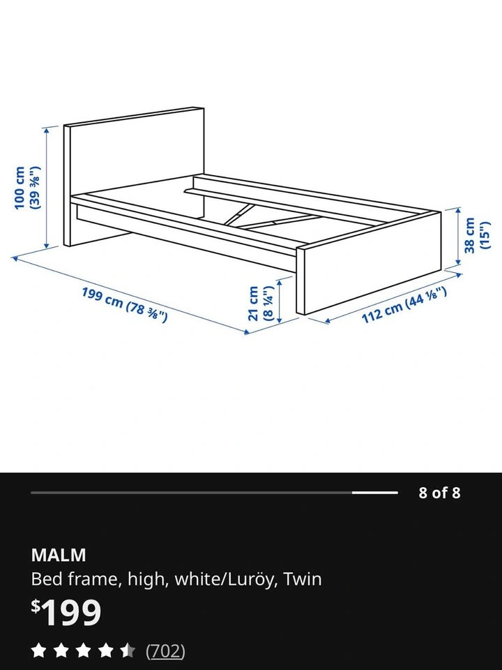 IKEA MALM Twin Bed Frame - White - photo 2