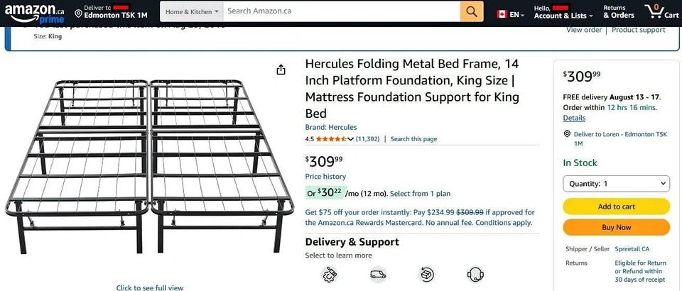 King size heavy duty folding metal bed frame
