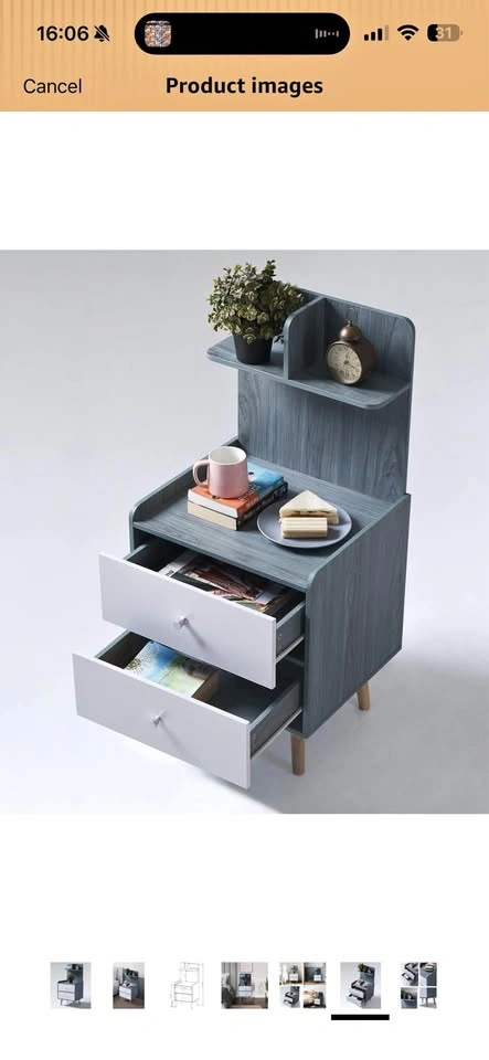Blue Wood Grain Nightstand with 2 drawers