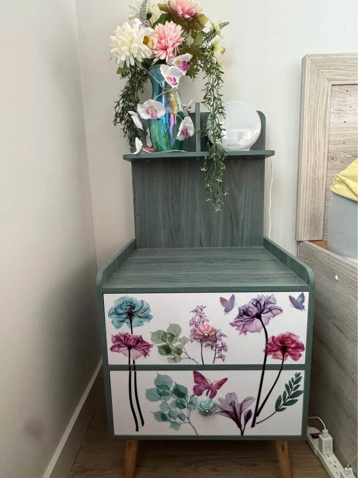 Blue Wood Grain Nightstand with 2 drawers - photo 3