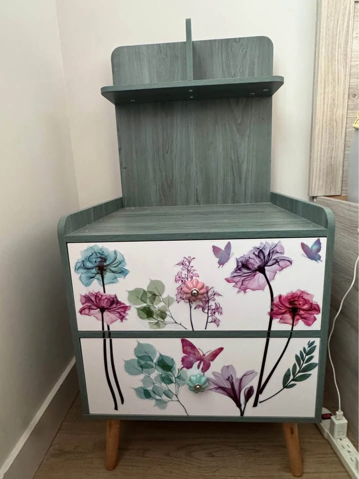 Blue Wood Grain Nightstand with 2 drawers - photo 4