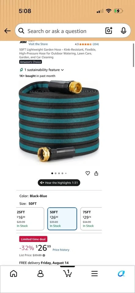 50ft Non-Expanding Garden Hose, Flexible & Anti-Kink - photo 3