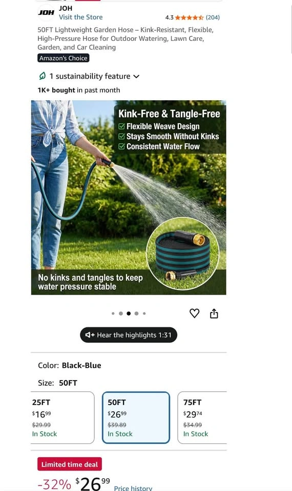 50ft Non-Expanding Garden Hose, Flexible & Anti-Kink - photo 4