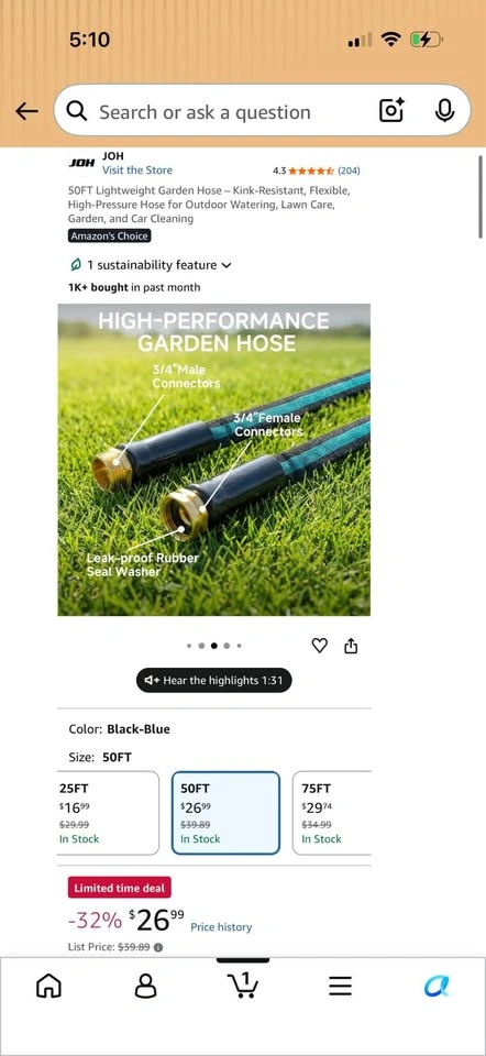 50ft Non-Expanding Garden Hose, Flexible & Anti-Kink - photo 5
