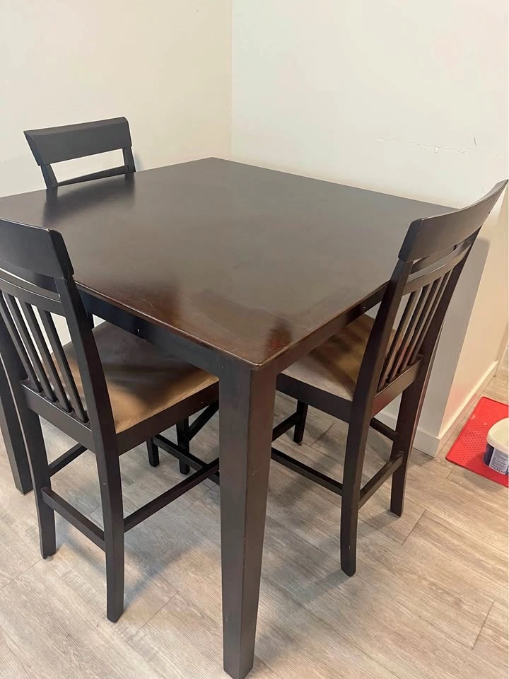 Dark Wood Counter-Height Dining Table and 4 Chairs