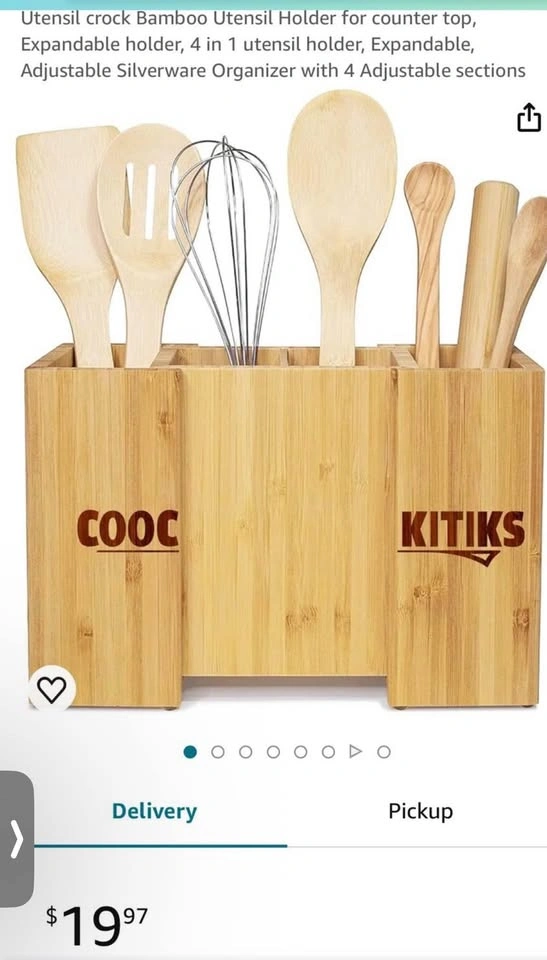 Bamboo Utensil Holder, 4-in-1 Expandable Countertop Organizer - photo 5