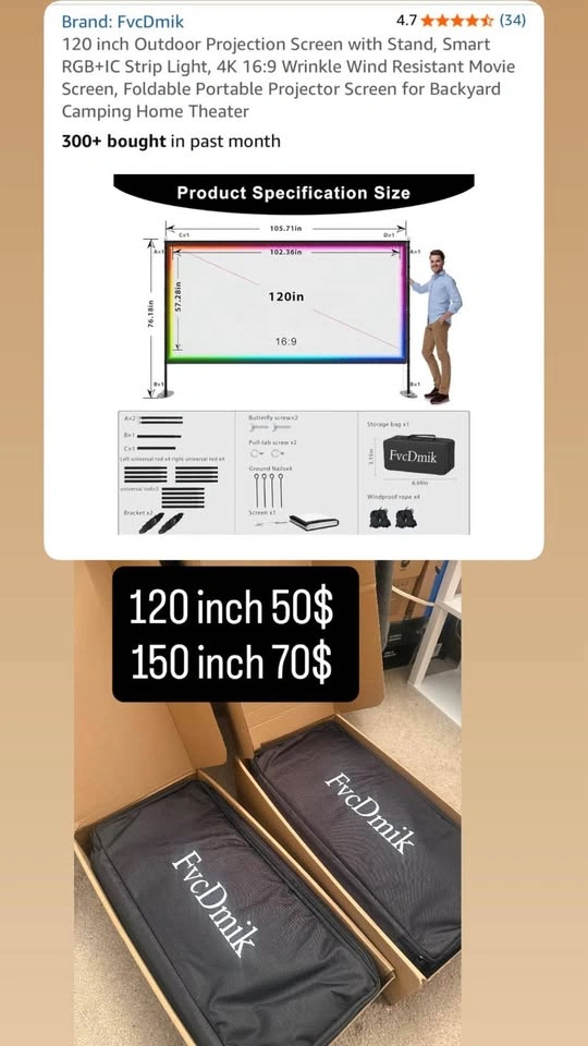 150 inch Projector Screen with Stand 16:9 4K HD Portable - photo 5