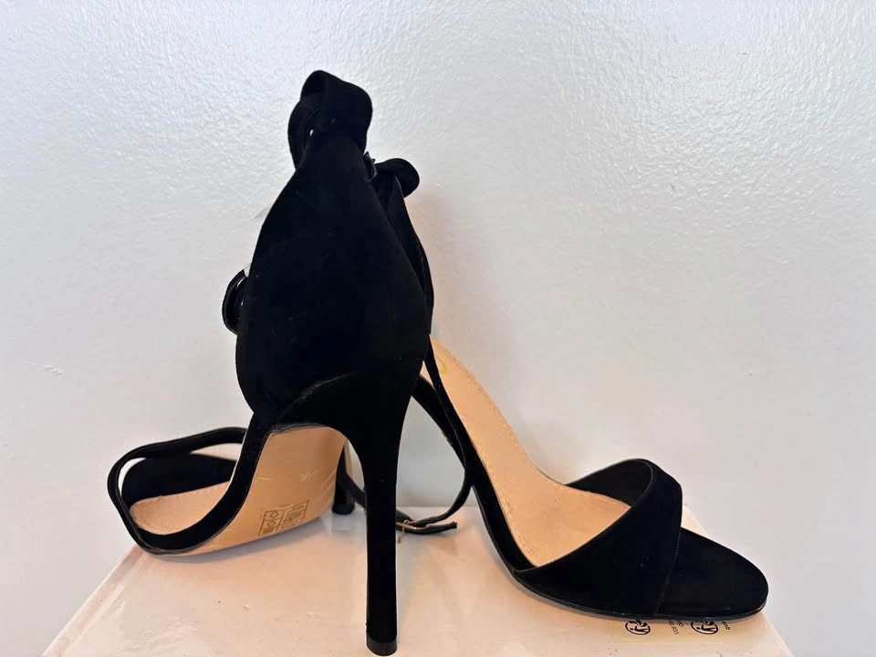 Black Suede Ankle Strap Stiletto Heels