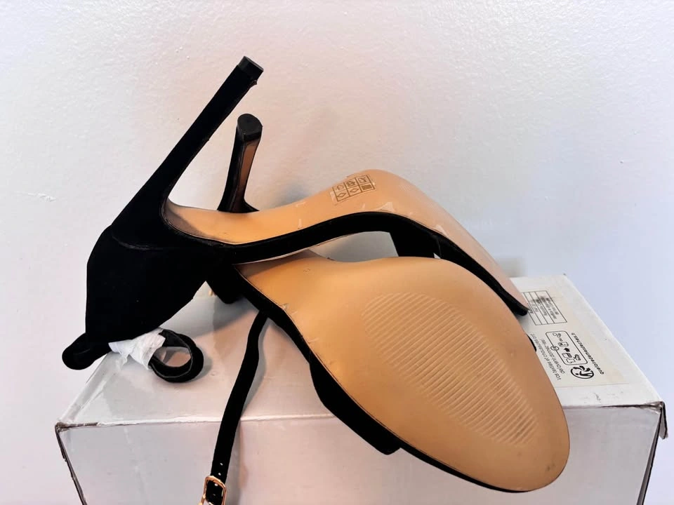 Black Suede Ankle Strap Stiletto Heels - photo 3