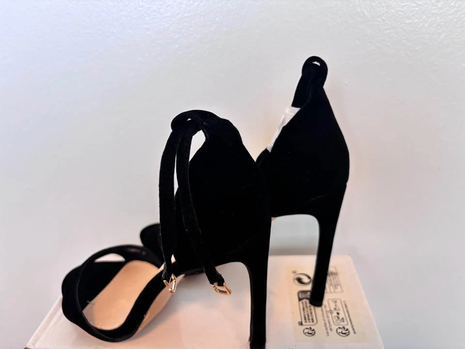 Black Suede Ankle Strap Stiletto Heels - photo 4