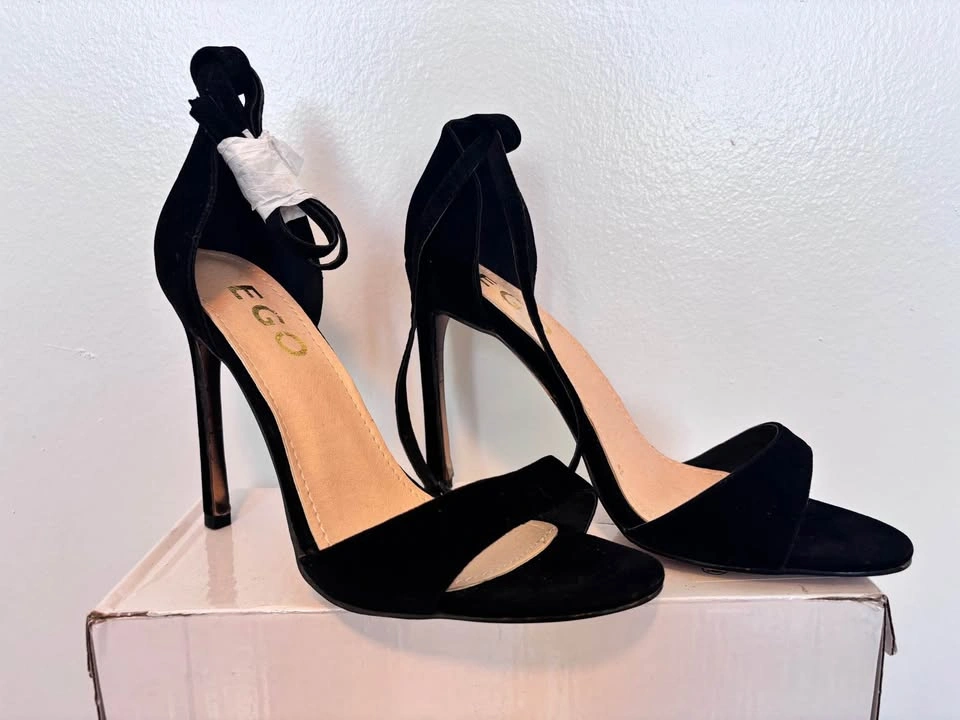 Black Suede Ankle Strap Stiletto Heels - photo 5