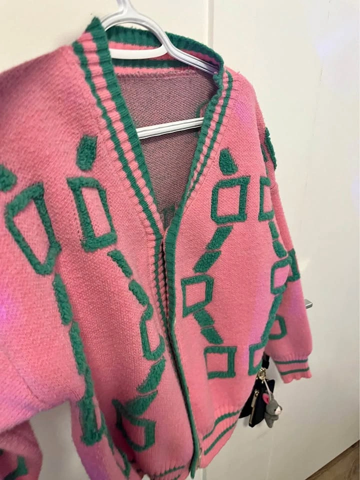 Pink and green cardigan